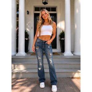Juicy Couture Heart Patch Distressed Straight Leg Jeans Y2K NWT Size 2